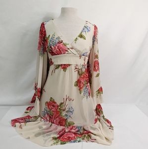 Betsey Johnson Chez Rose Collection Boho Bell Sleeve Ruffle Dress